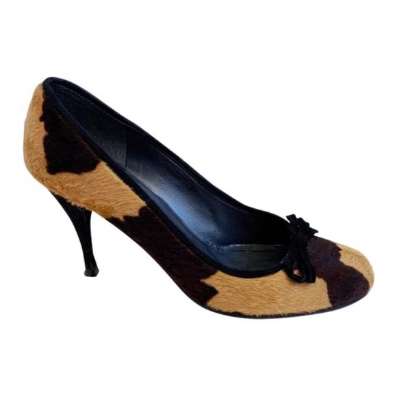 Stuart Weitzman Calf Hair Tan Animal Print Heels - Picture 1 of 13